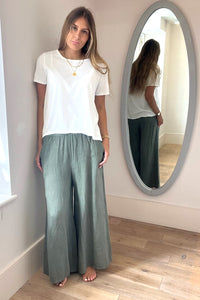 Wide Leg Linen Trousers with Waistband