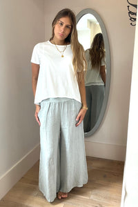 Wide Leg Linen Trousers with Waistband