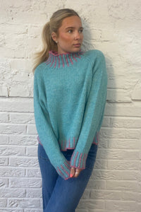Funnel Neck Contrast Stitch Jumper