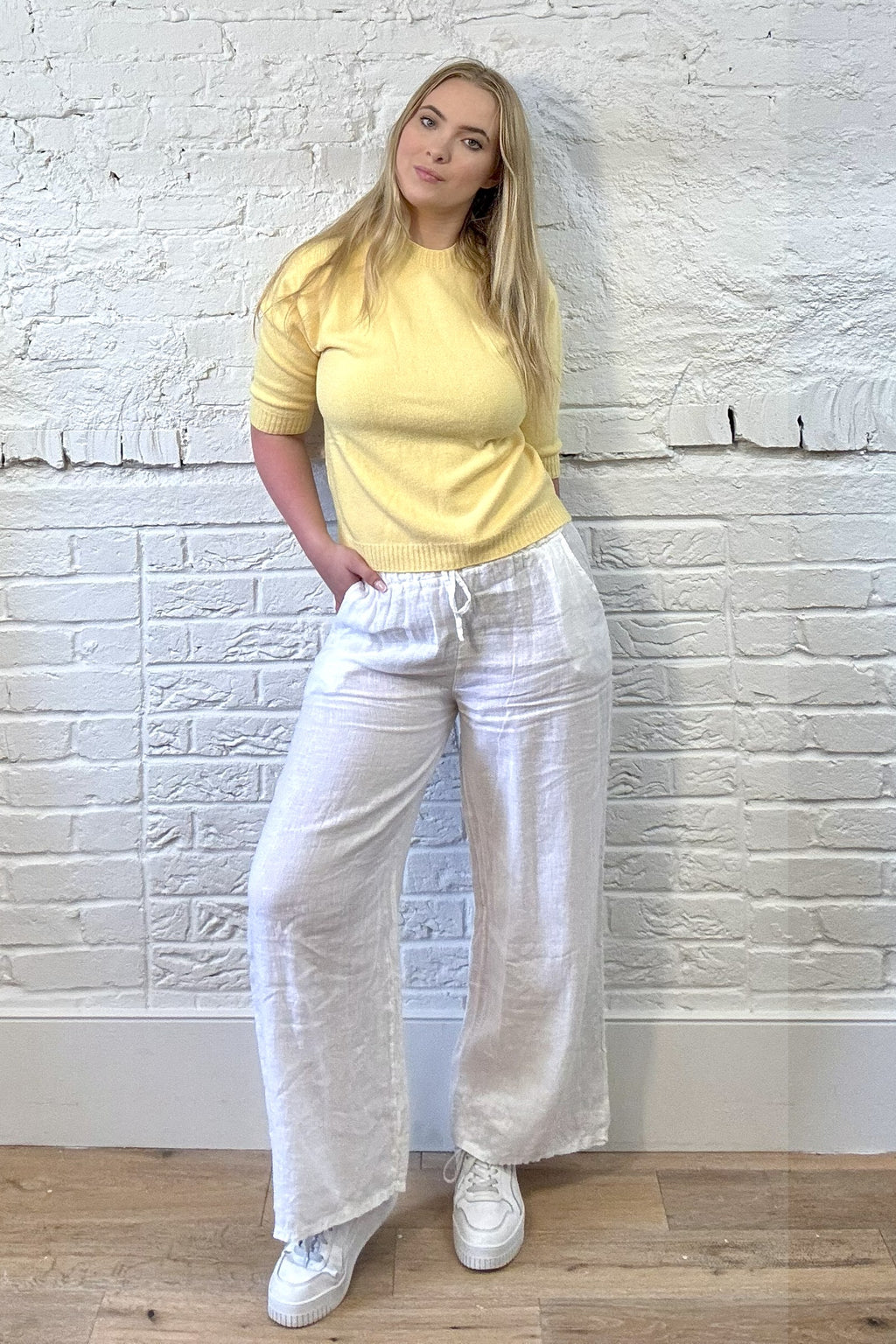 100% Linen Drawstring-Waist Trousers