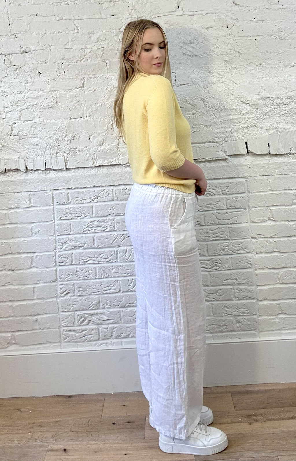 100% Linen Drawstring-Waist Trousers