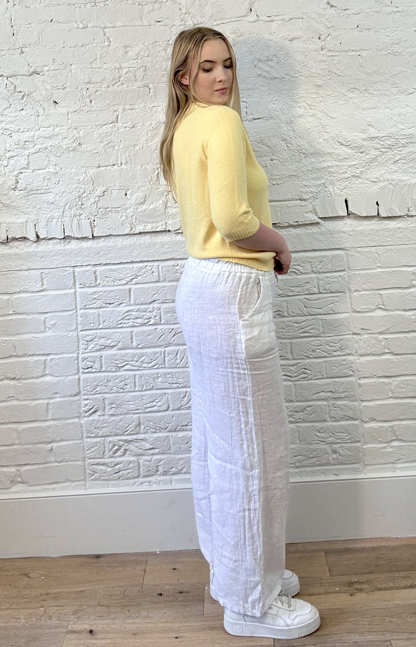 100% Linen Drawstring-Waist Trousers