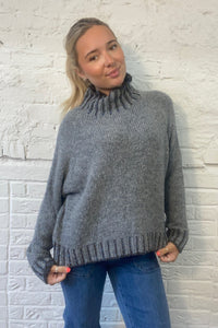 Funnel Neck Contrast Stitch Jumper
