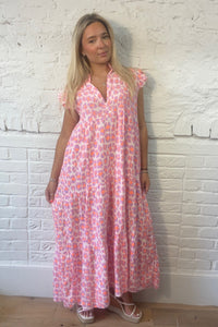 Leopard Flutter Sleeve Maxi Dress