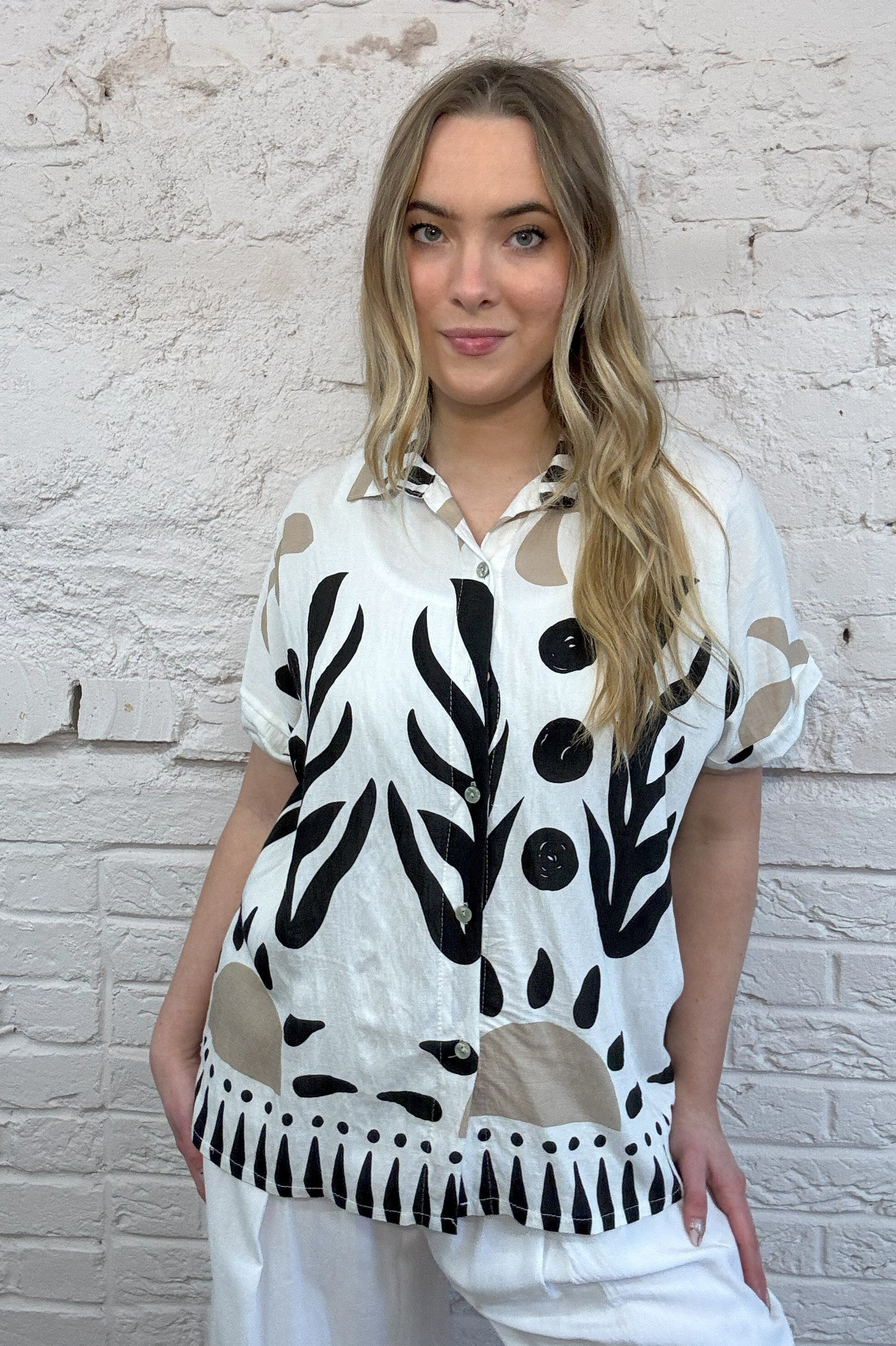 Abstract Botanical Print Shirt