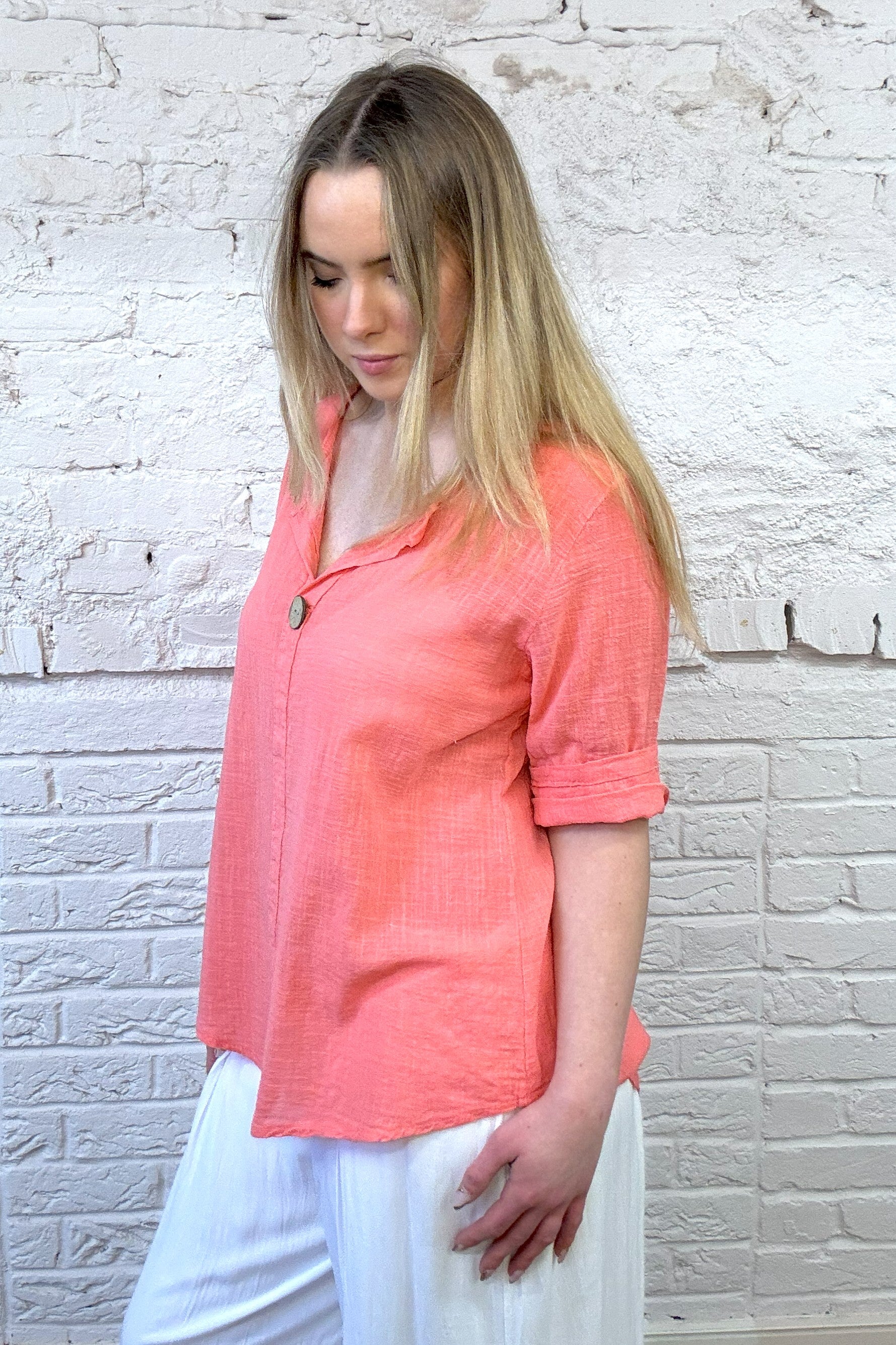 Front Button Detail Cotton Top