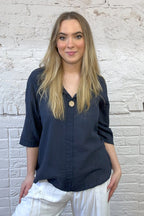 Front Button Detail Cotton Top