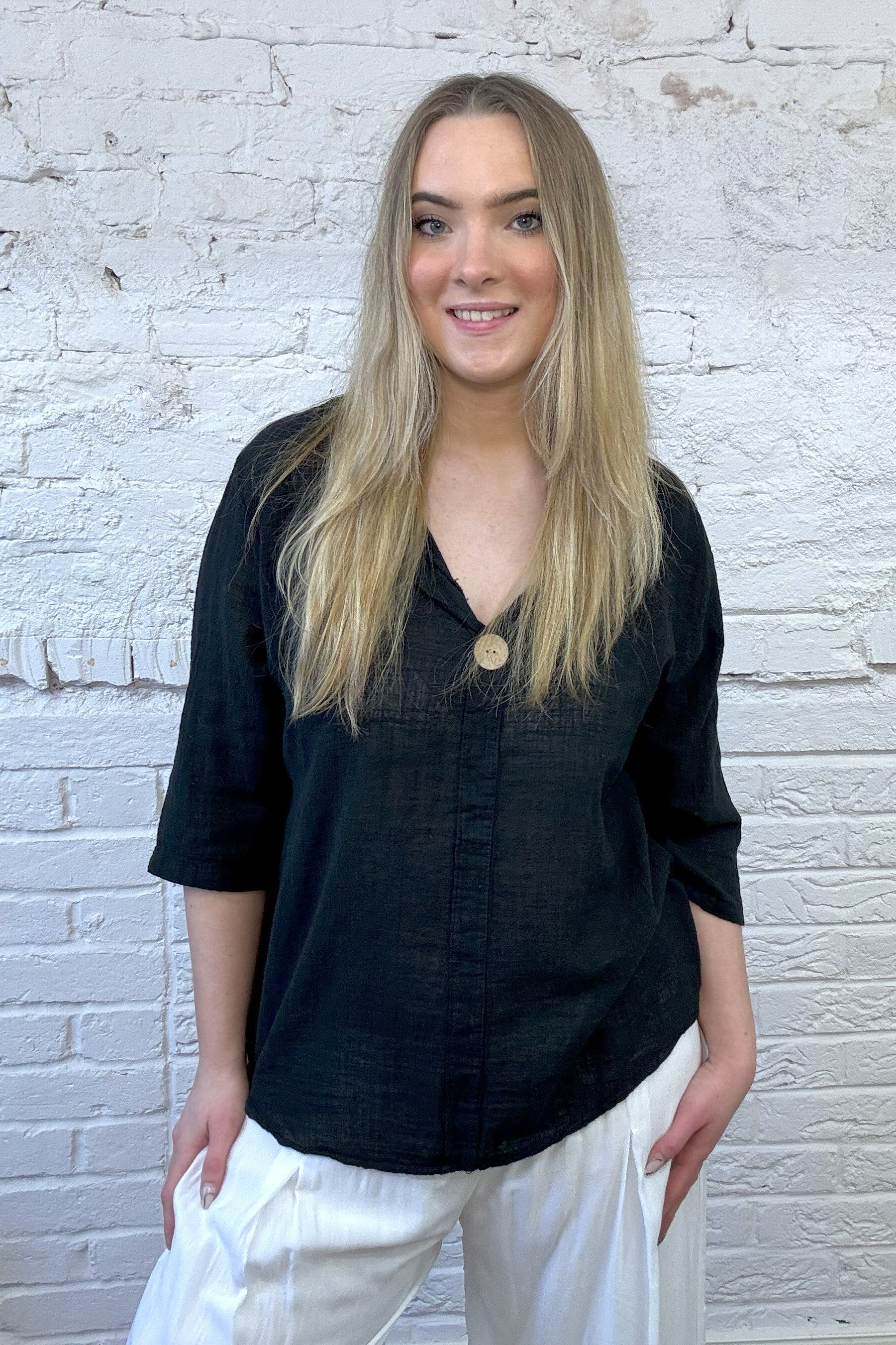 Front Button Detail Cotton Top