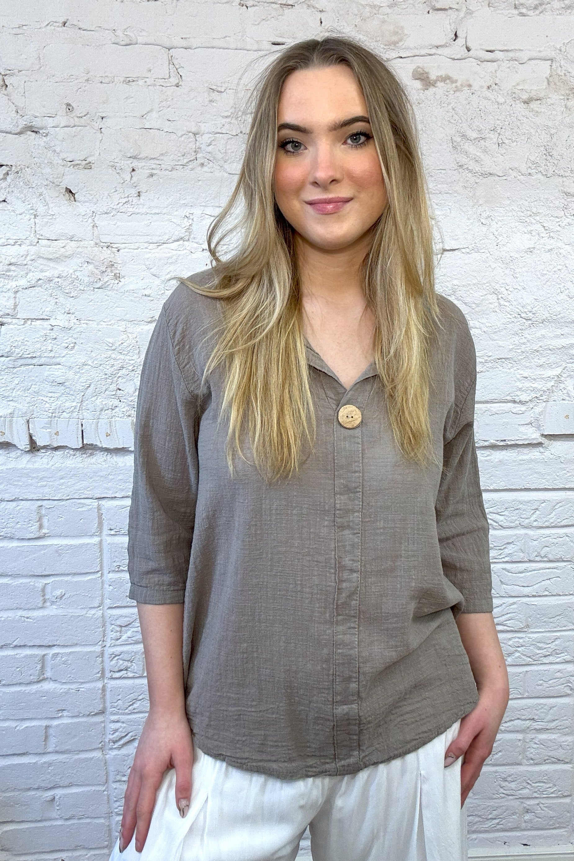 Front Button Detail Cotton Top