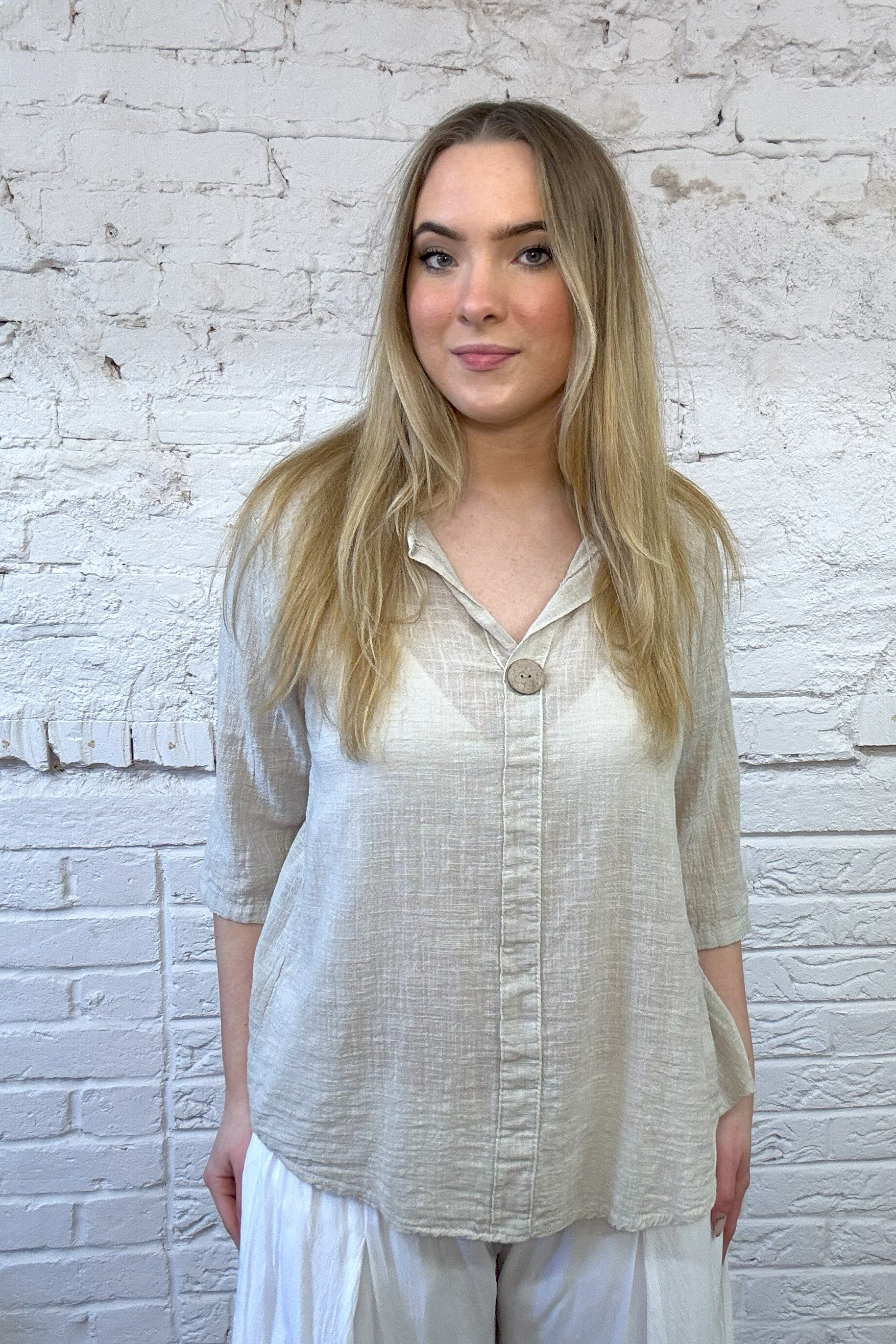 Front Button Detail Cotton Top