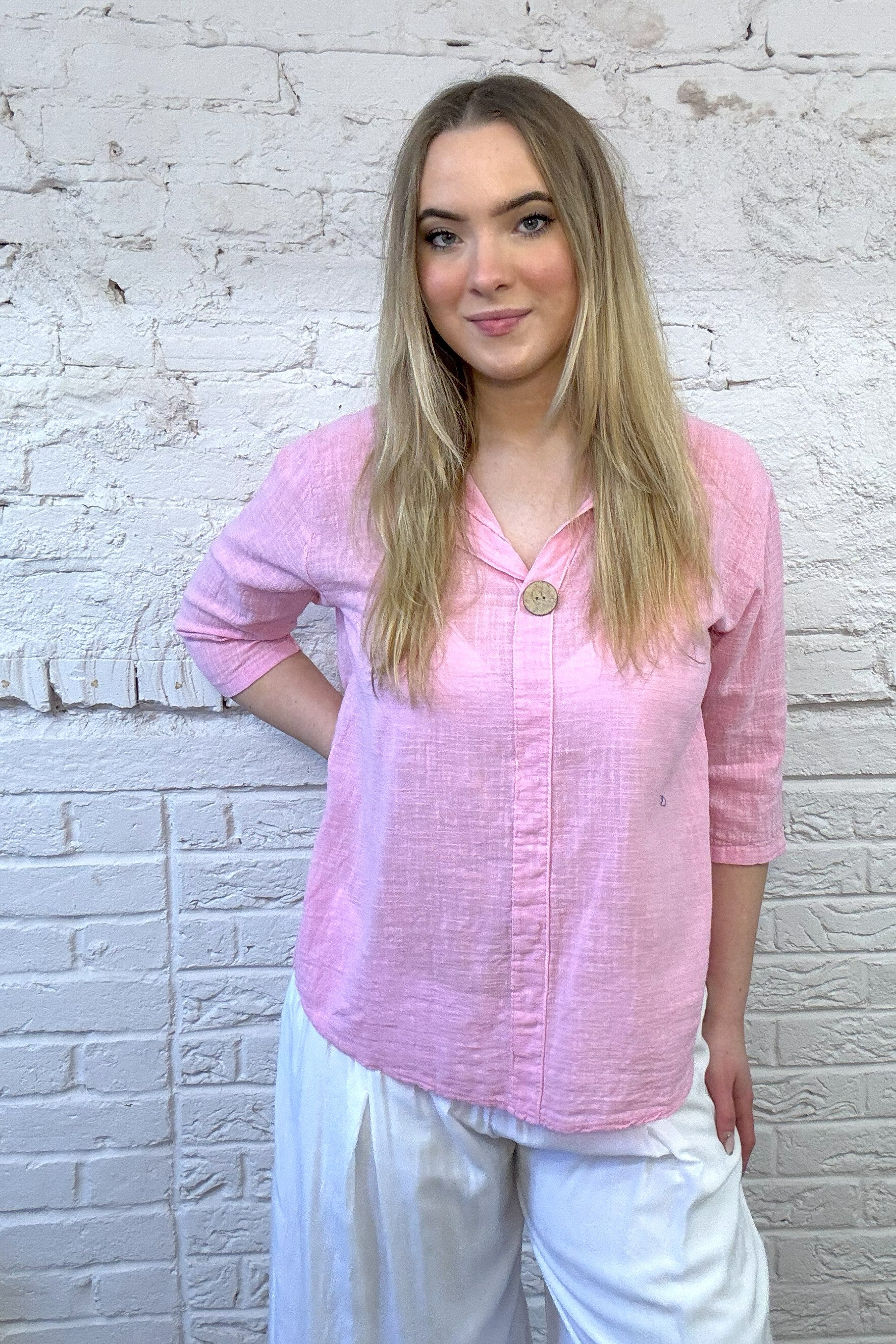 Front Button Detail Cotton Top