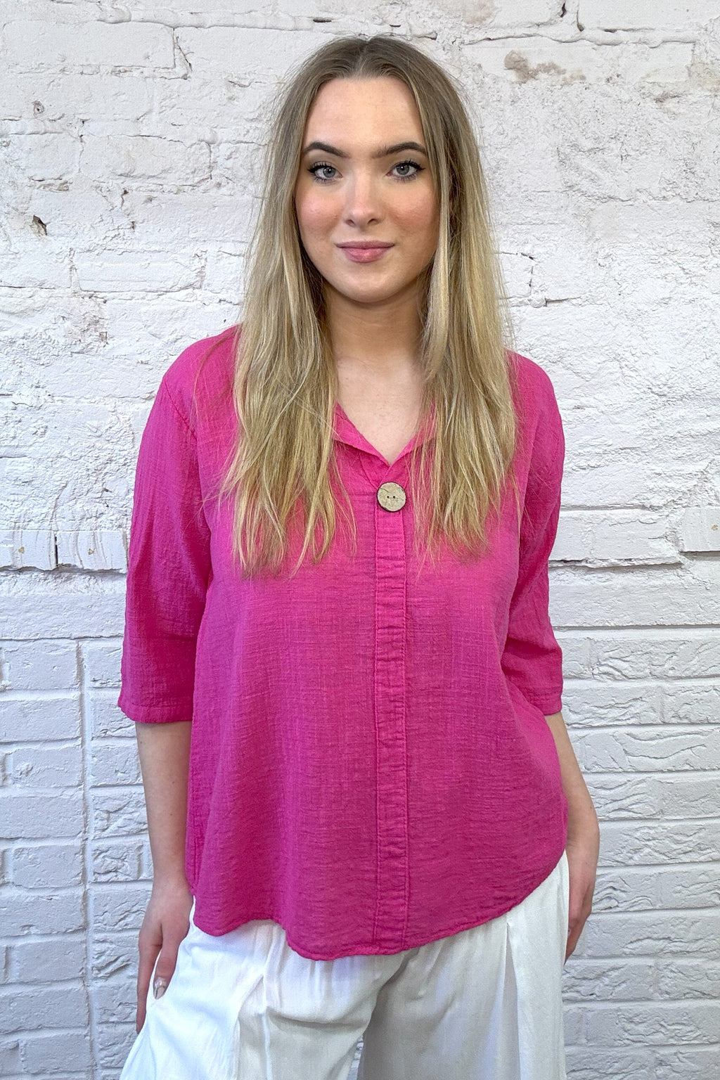 Front Button Detail Cotton Top