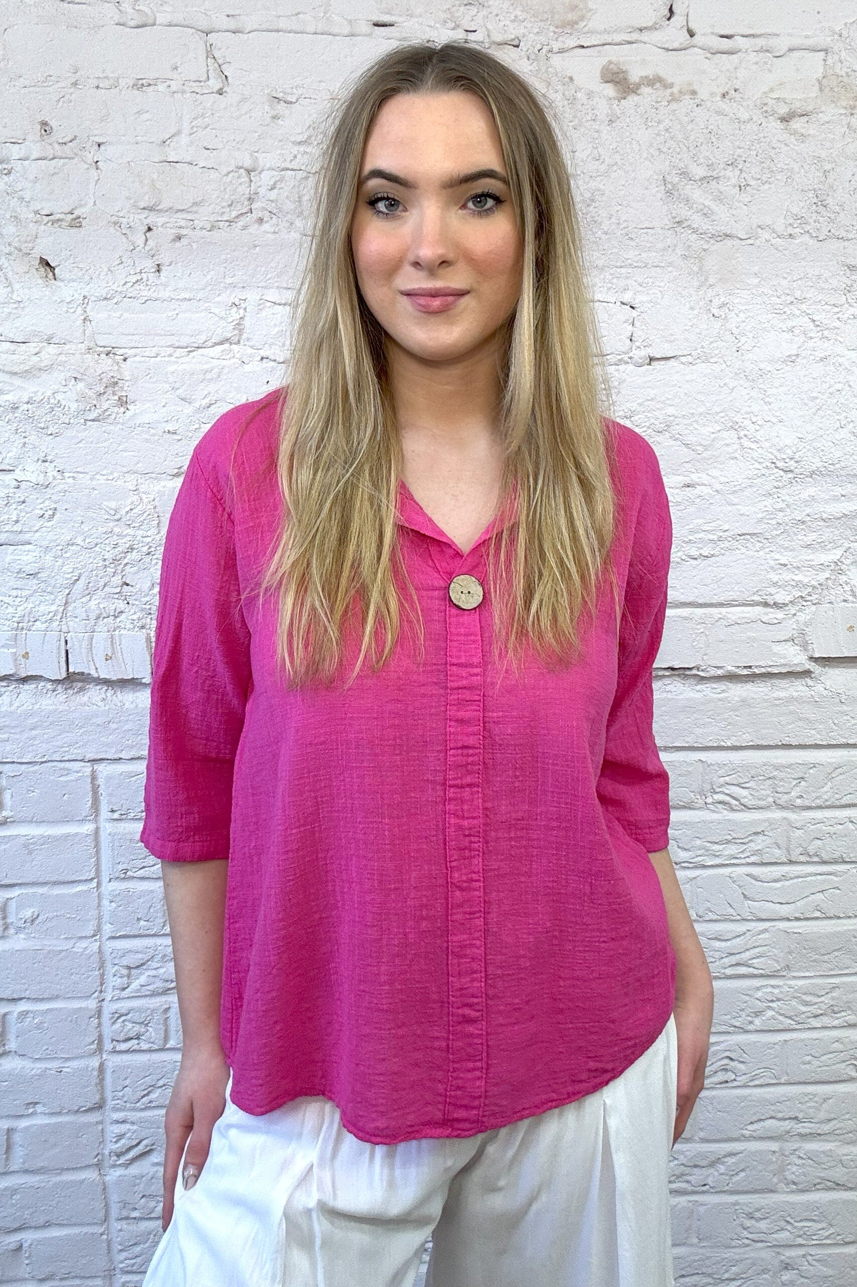 Front Button Detail Cotton Top