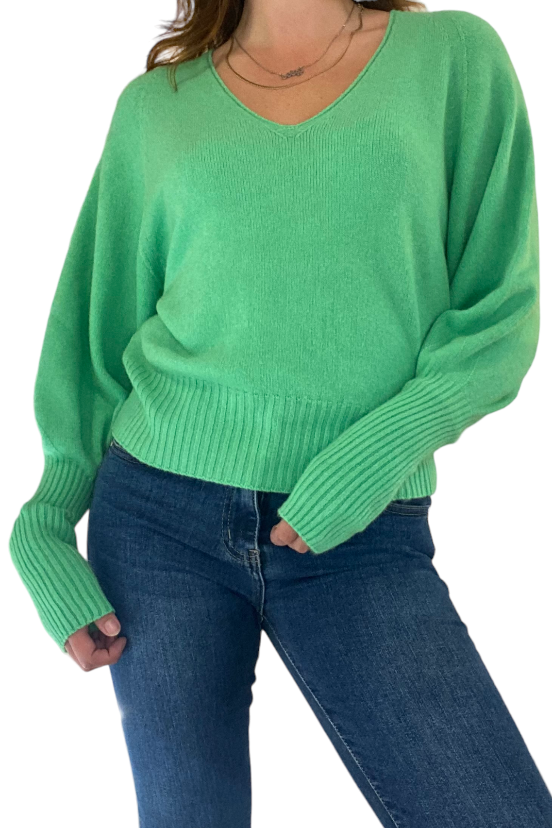 Balloon Sleeve V Neck Jumper