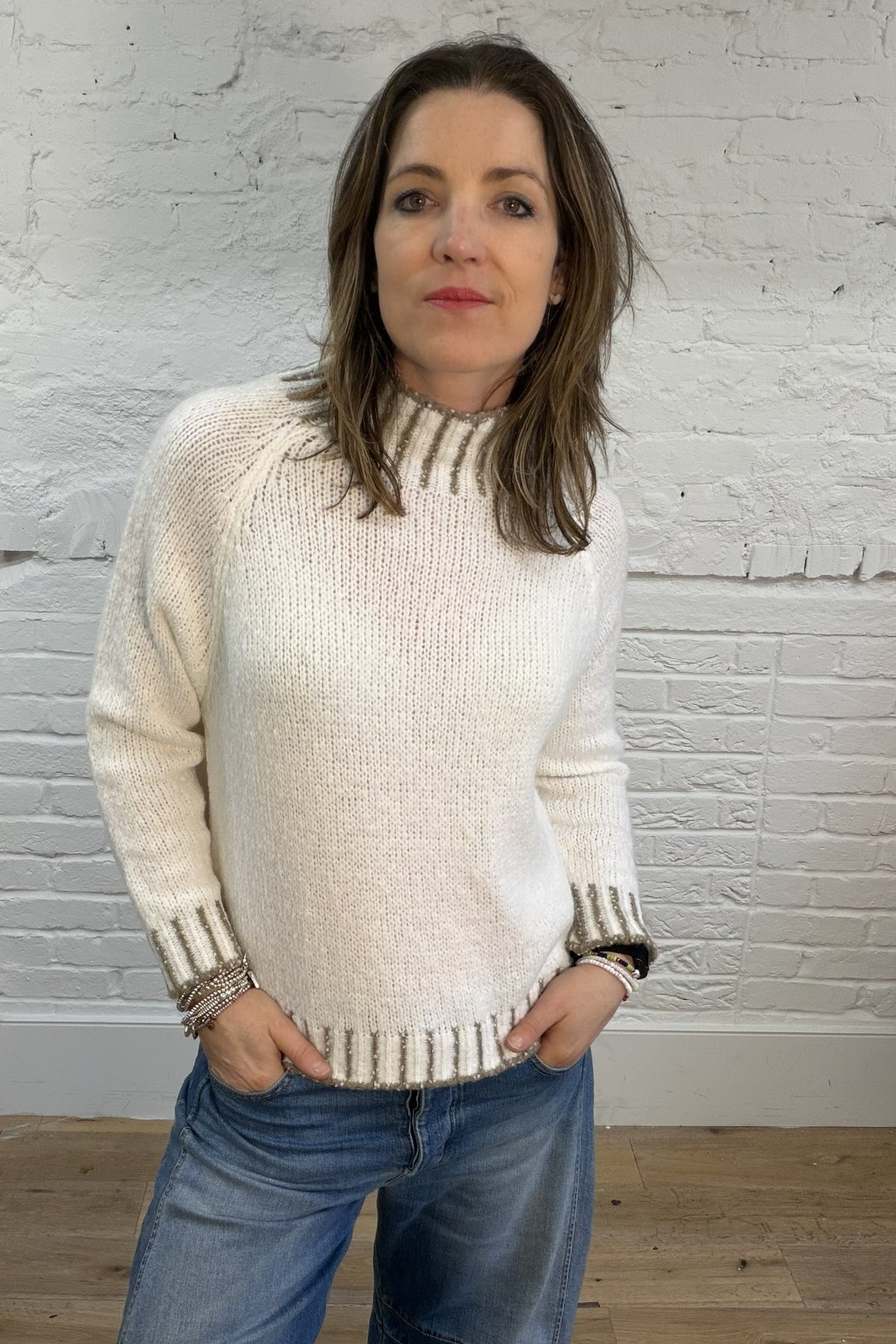 Funnel Neck Contrast Stitch Jumper