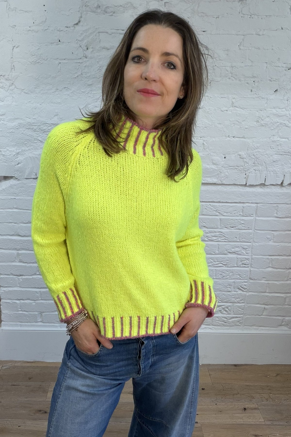 Funnel Neck Contrast Stitch Jumper