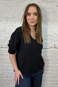 Cotton & Linen Mix Shirred Sleeve Top