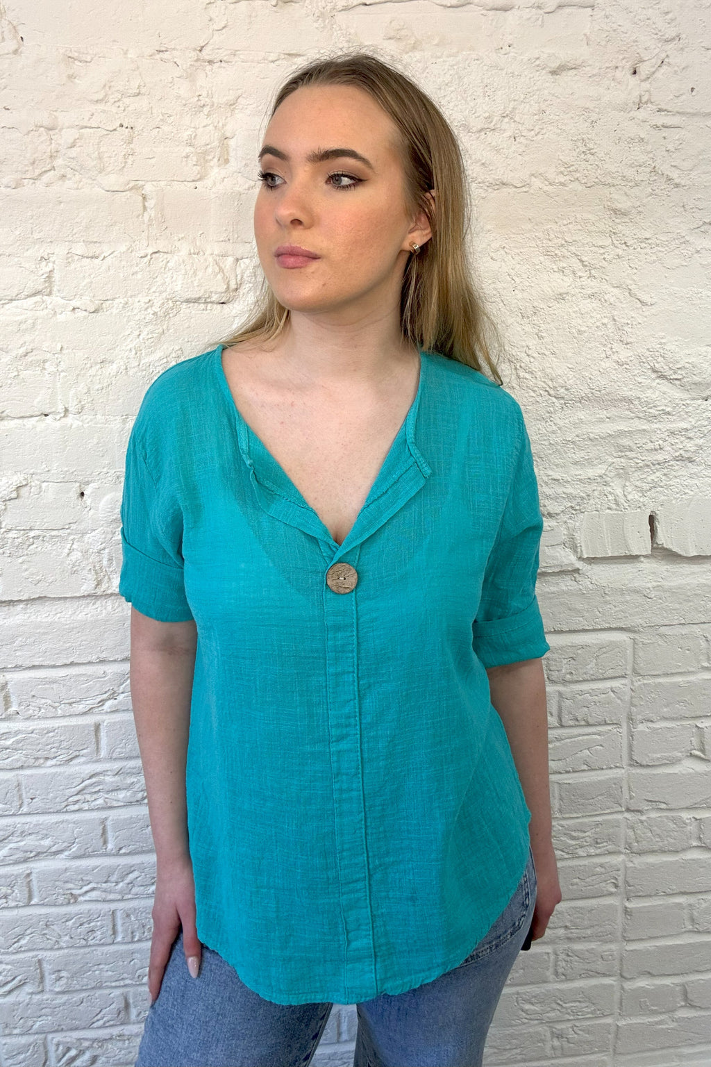 Front Button Detail Cotton Top