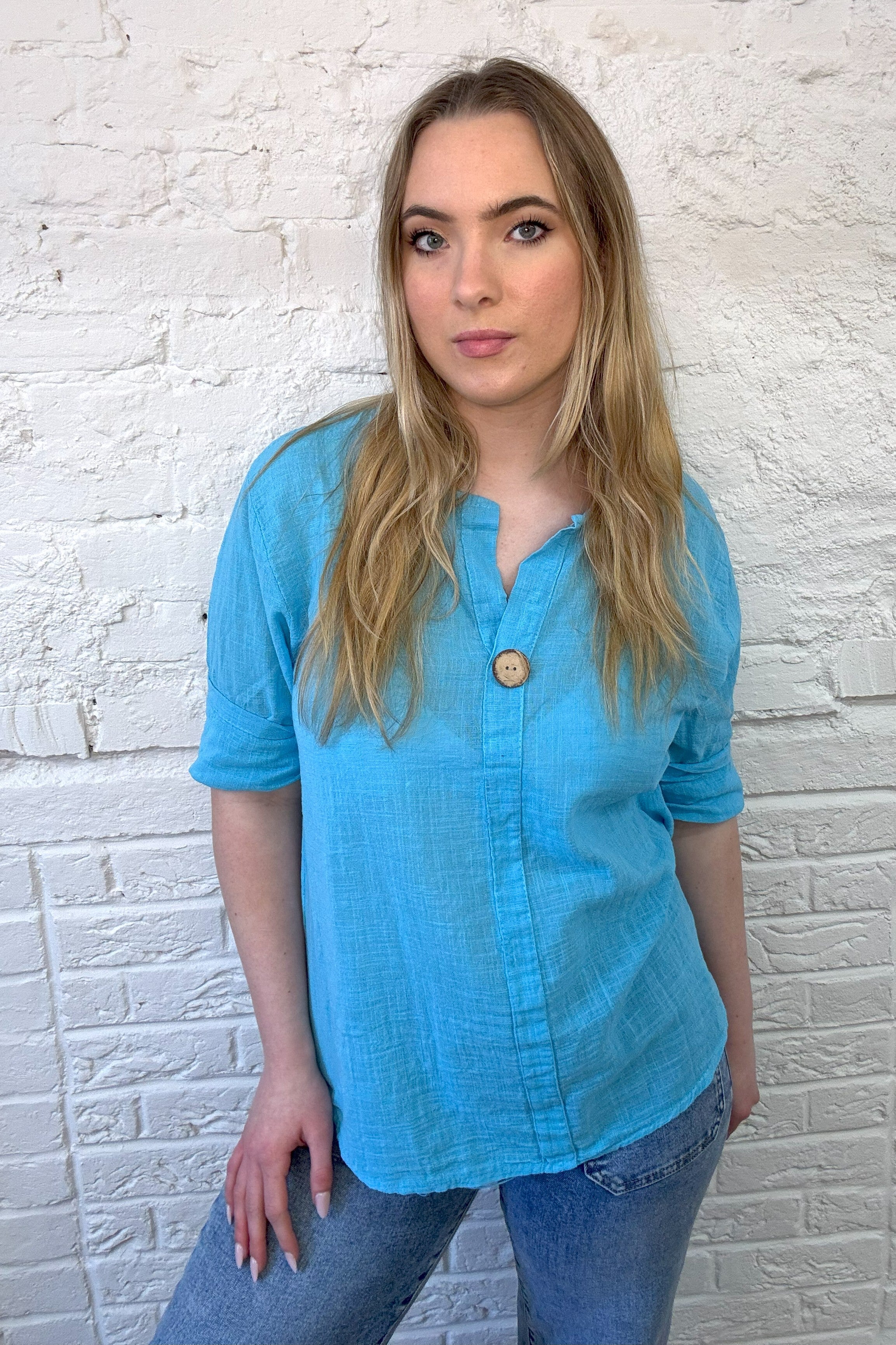 Front Button Detail Cotton Top
