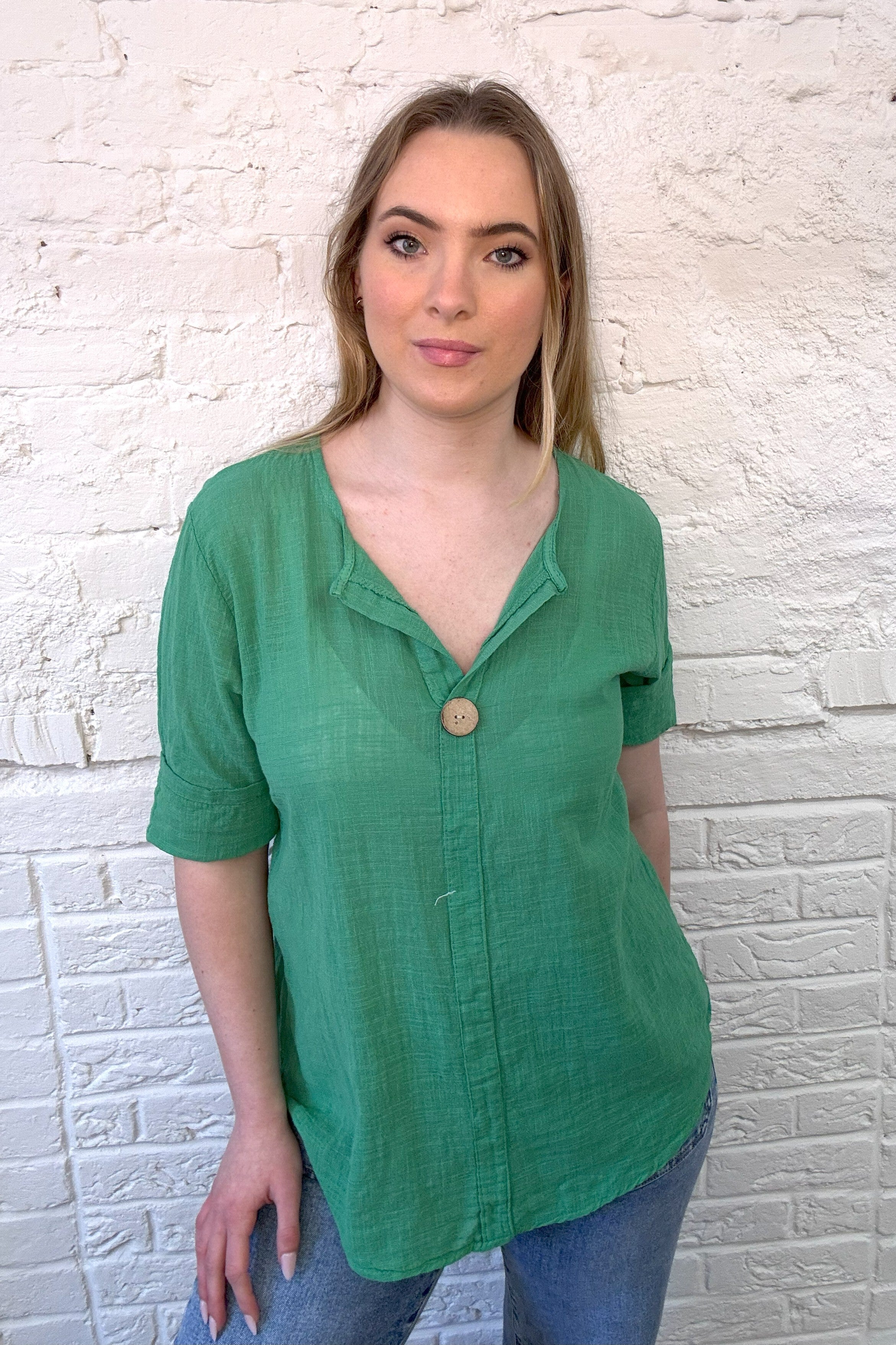 Front Button Detail Cotton Top