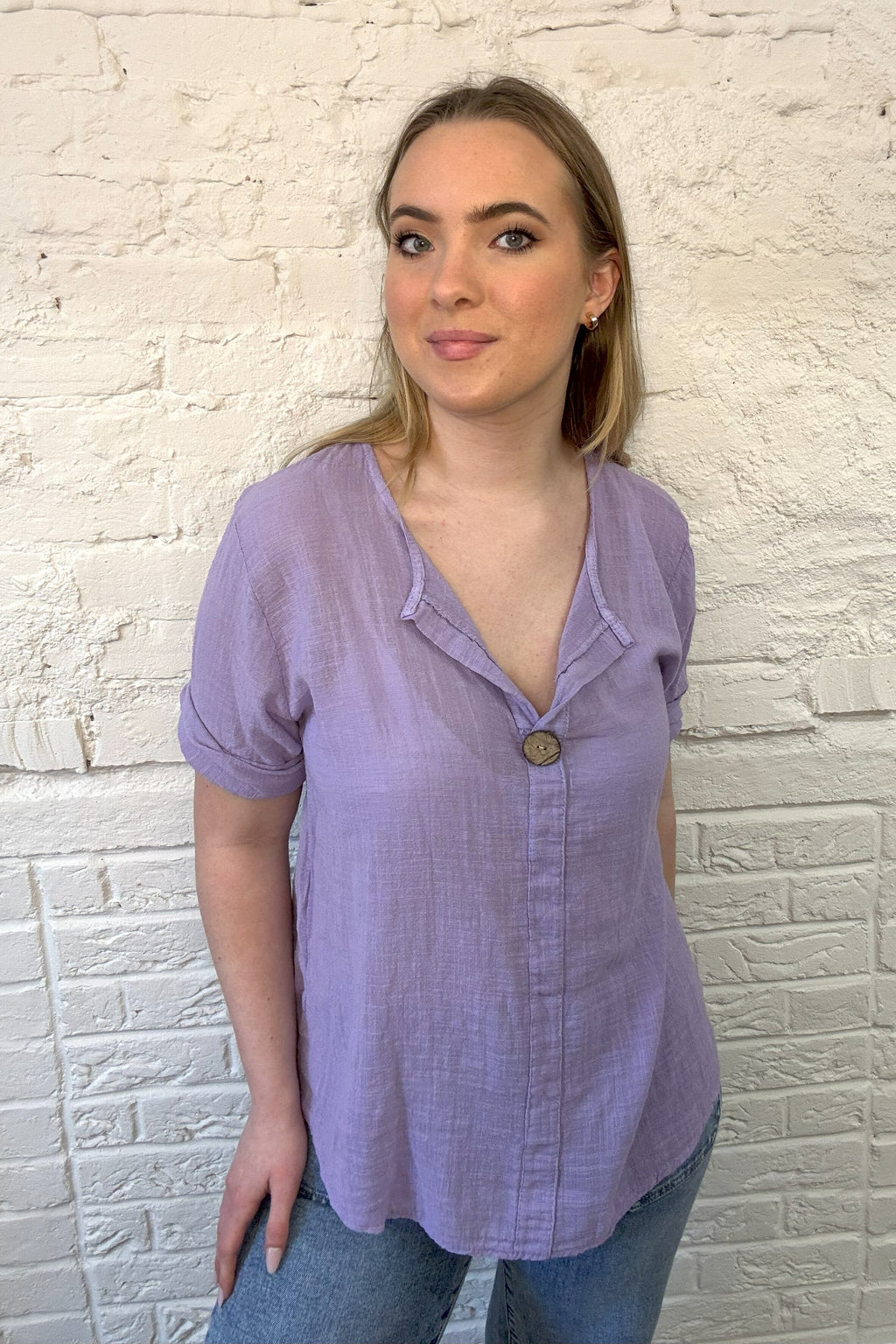 Front Button Detail Cotton Top