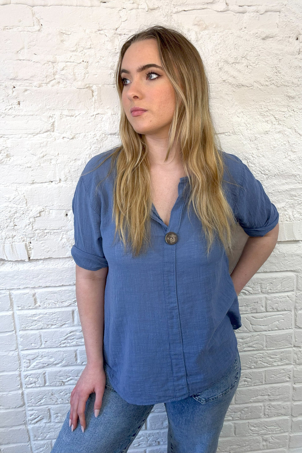 Front Button Detail Cotton Top