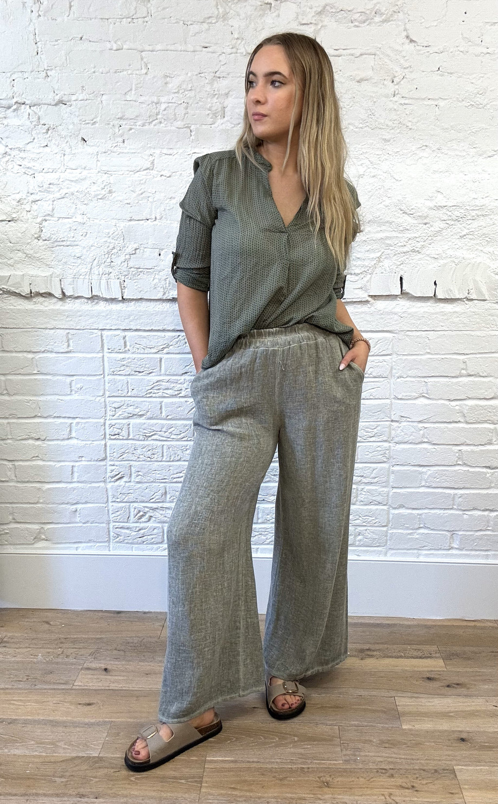 Cotton & Linen Mix Wide Leg Trousers