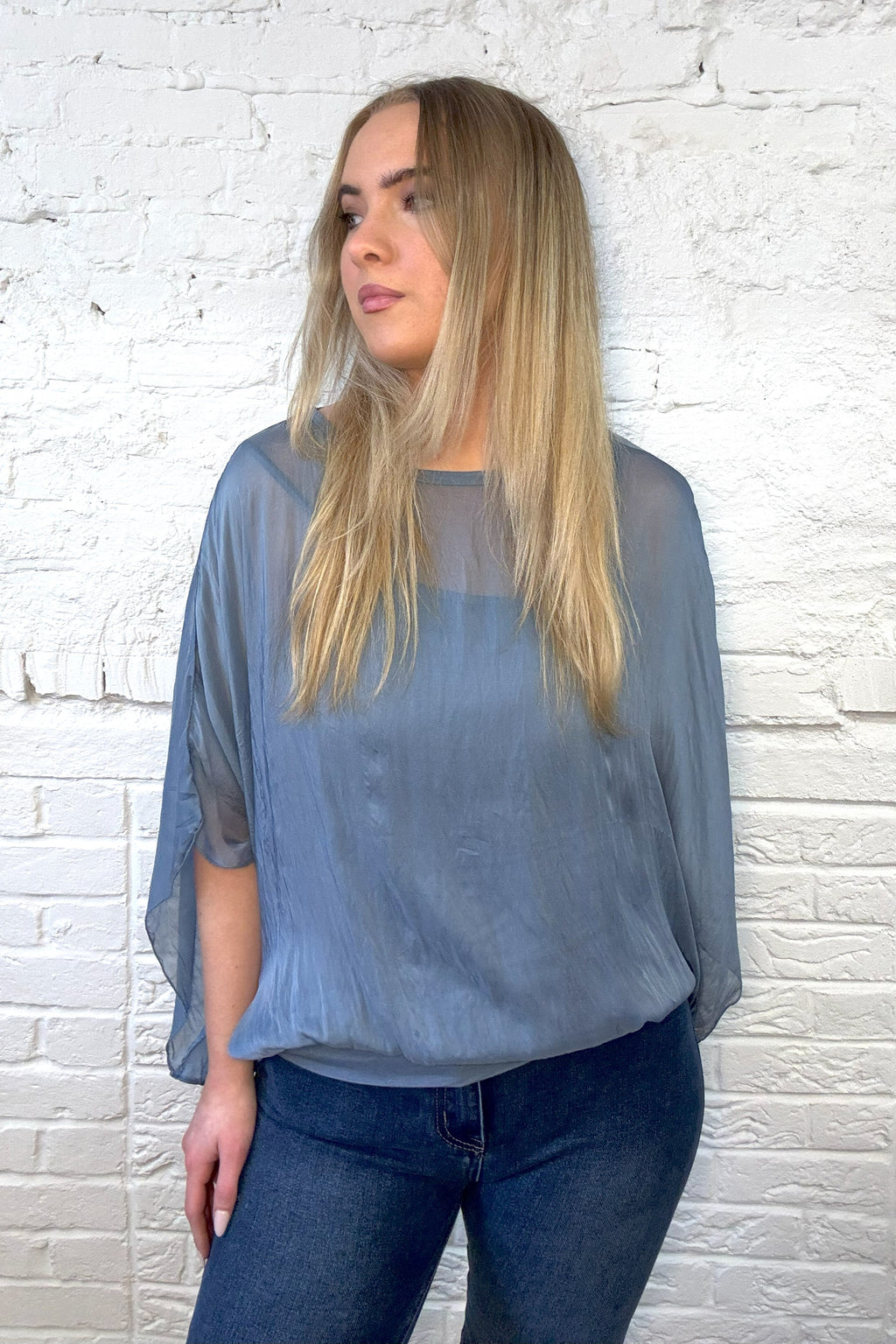 Silk Double Layer Batwing Top