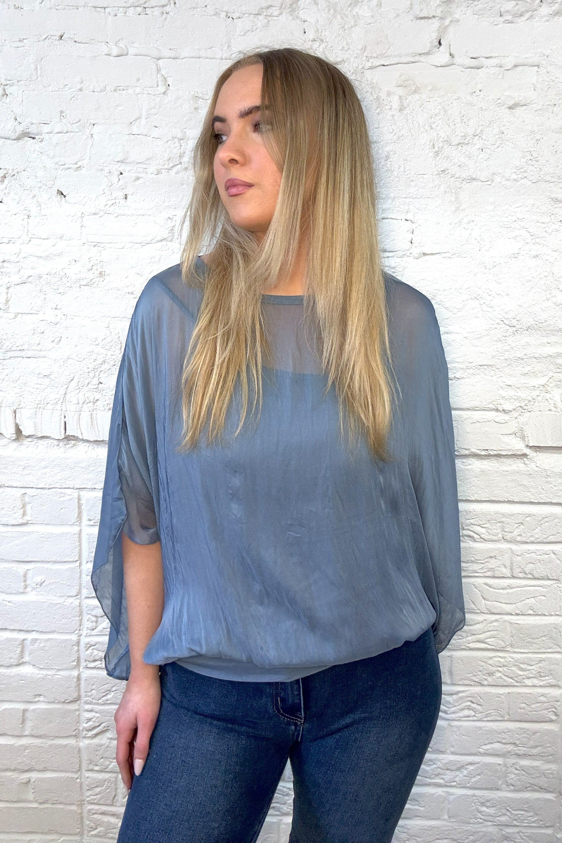 Silk Double Layer Batwing Top