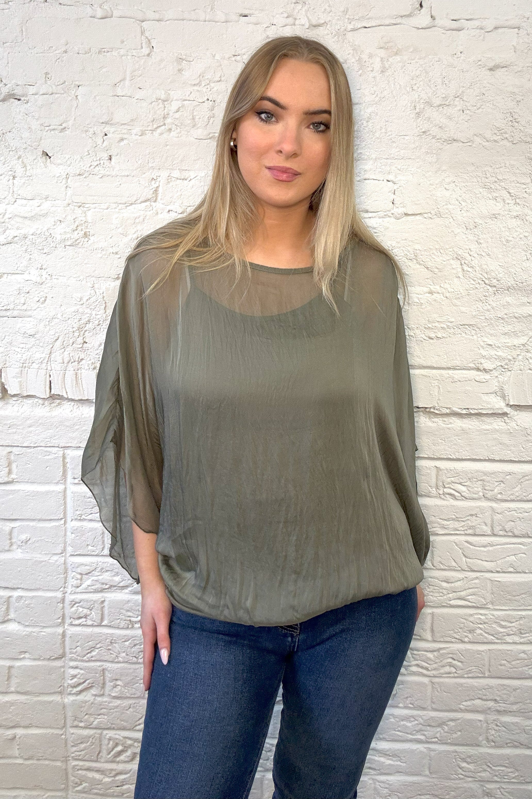 Silk Double Layer Batwing Top