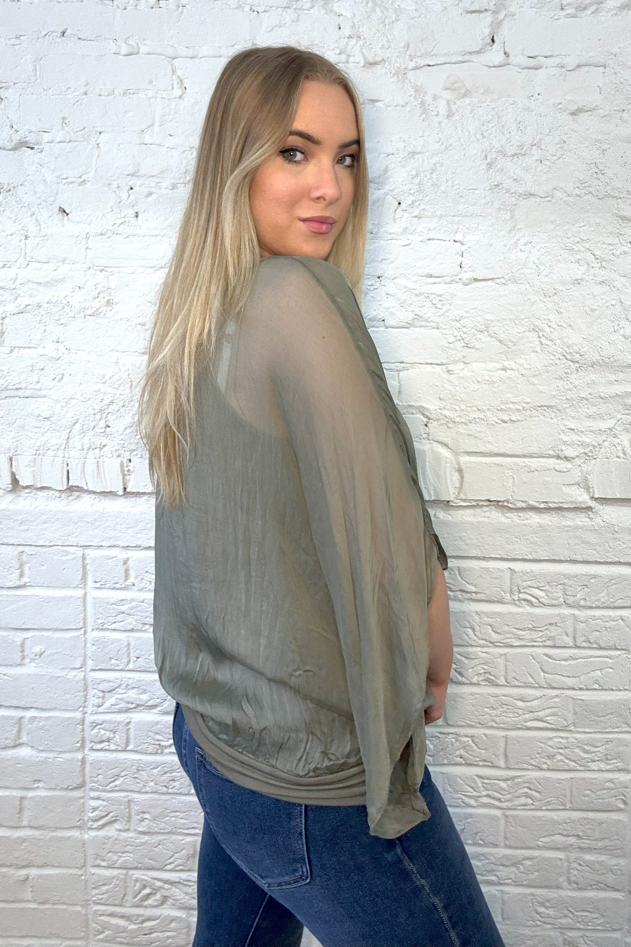 Silk Double Layer Batwing Top