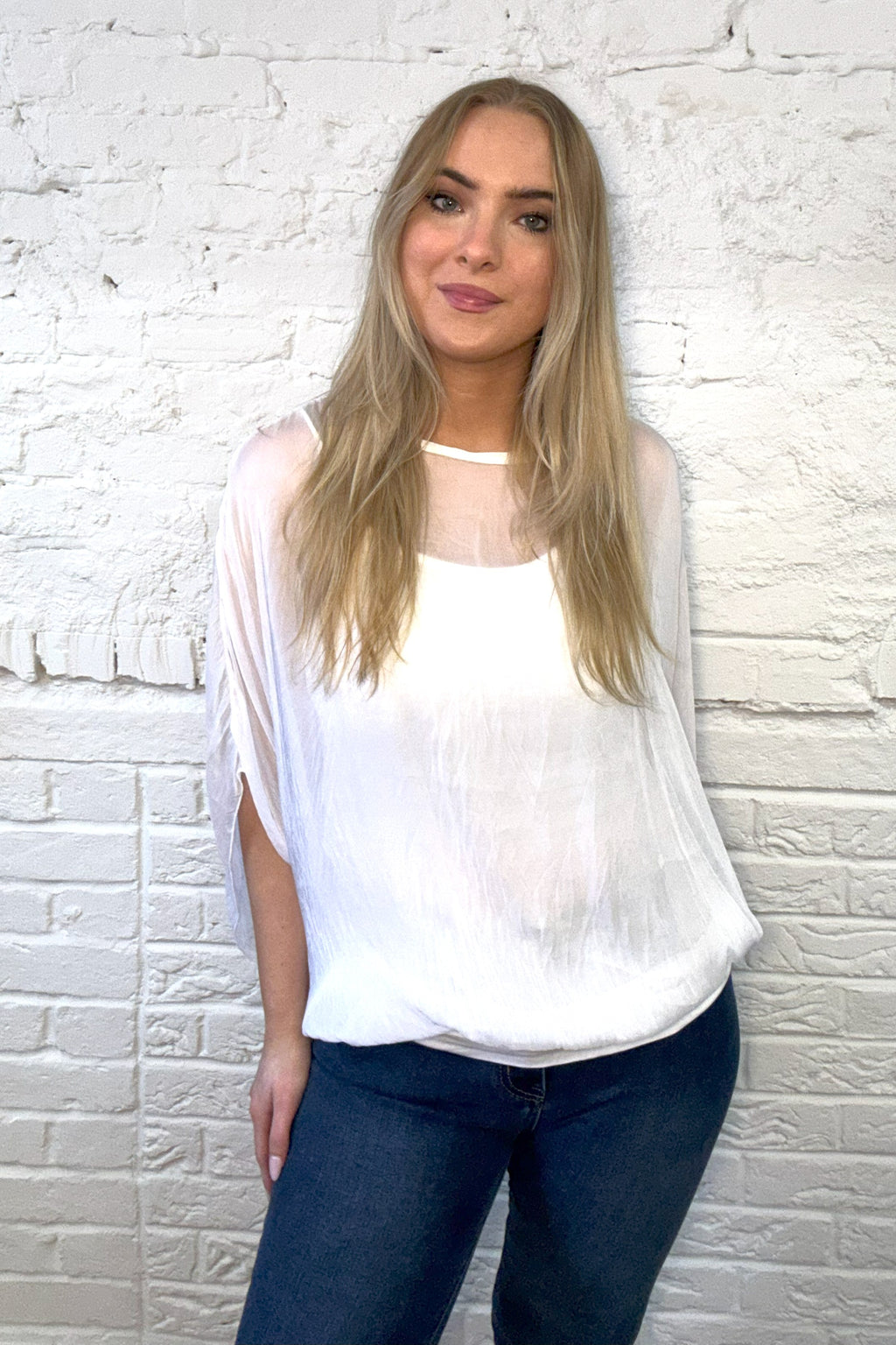 Silk Double Layer Batwing Top