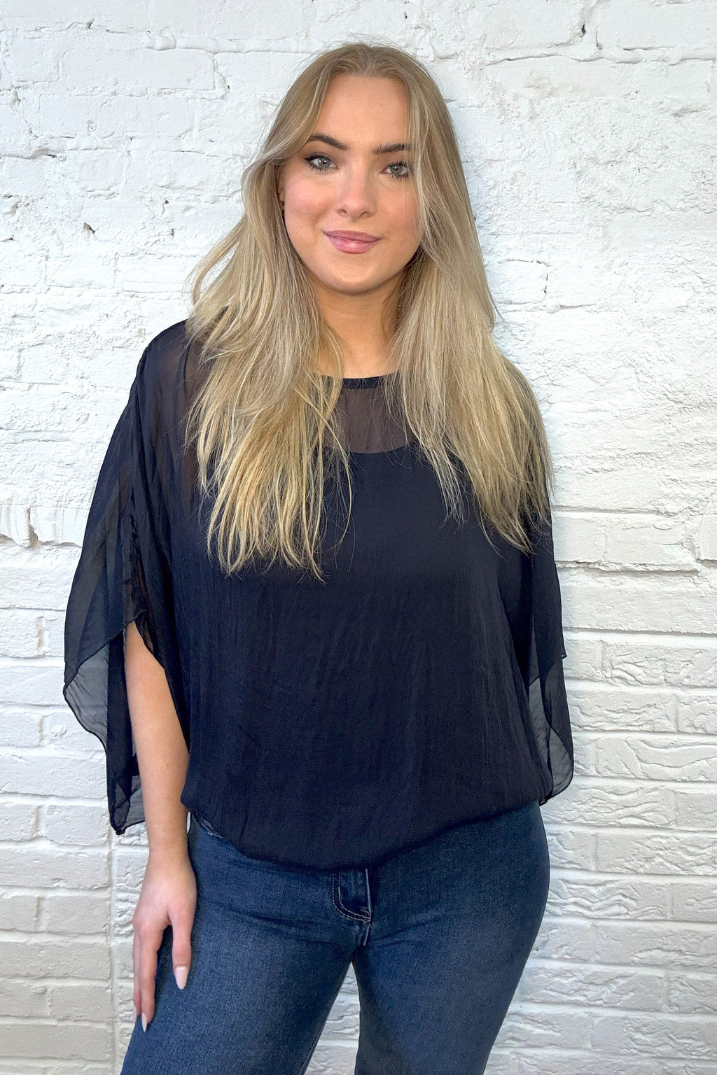 Silk Double Layer Batwing Top