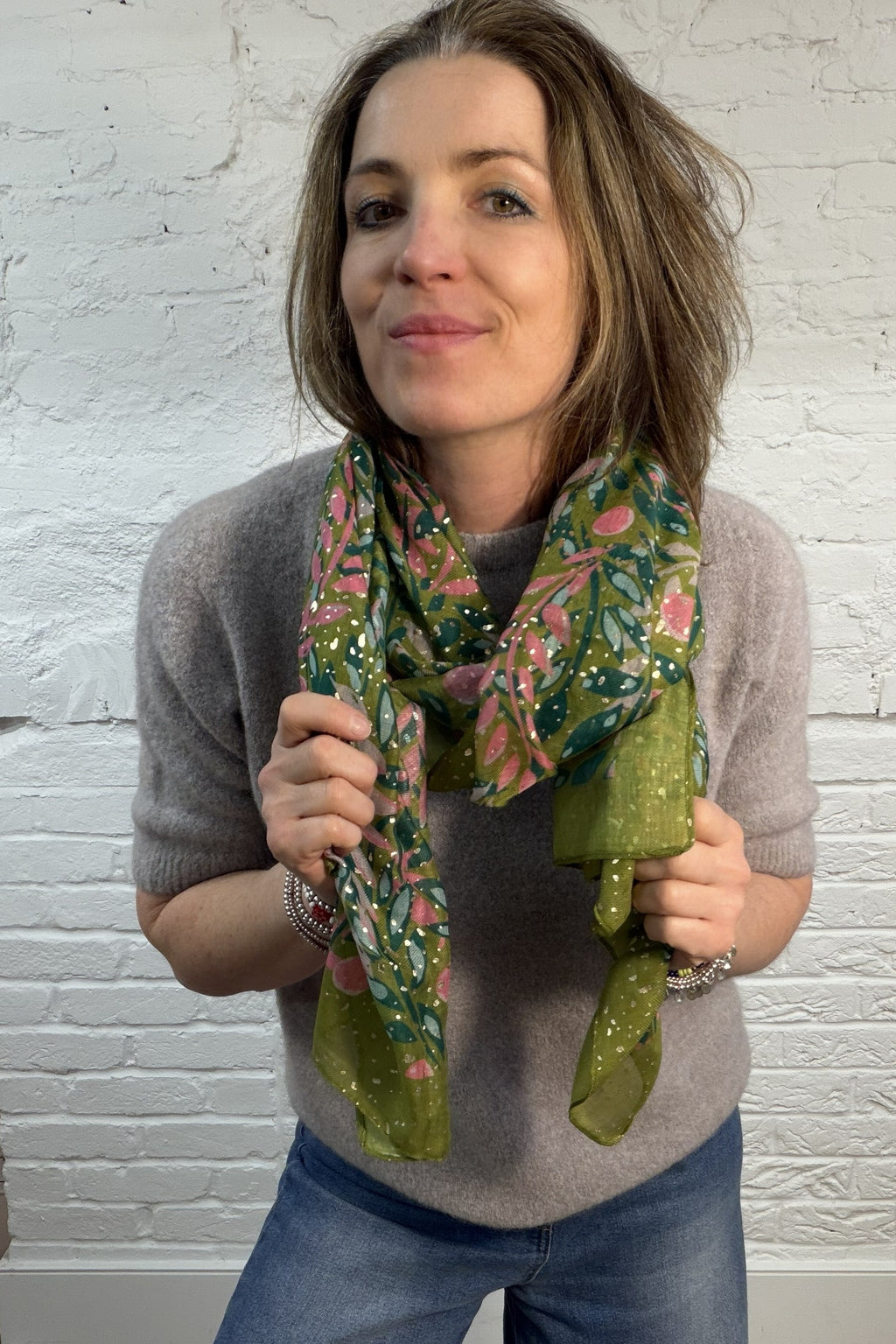 The Lainey Floral Vines Scarf with Foil