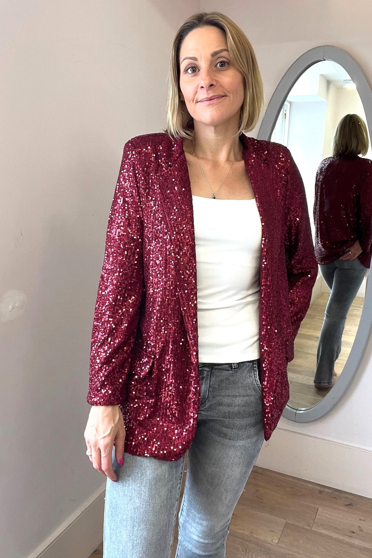 Sequin Open-Front Blazer