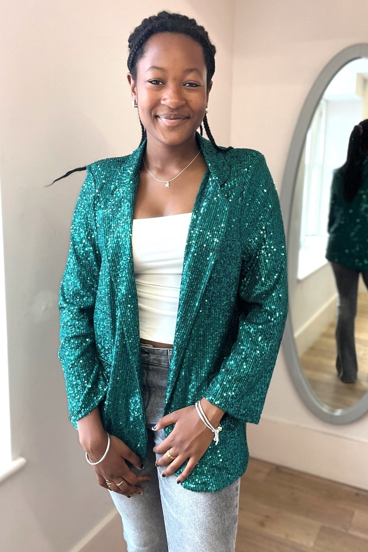 Sequin Open-Front Blazer