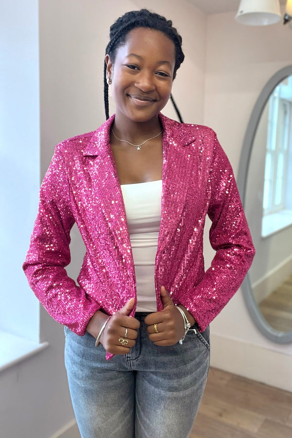 Short Sequin Open Blazer