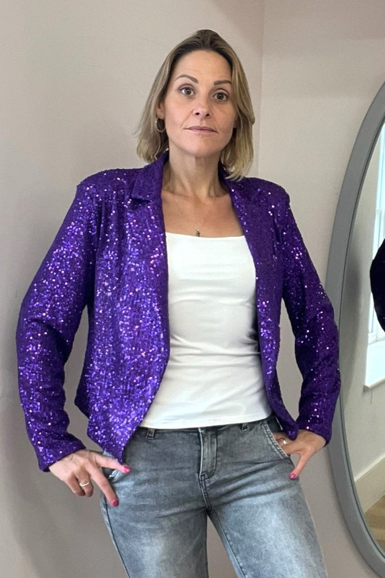 Short Sequin Open Blazer