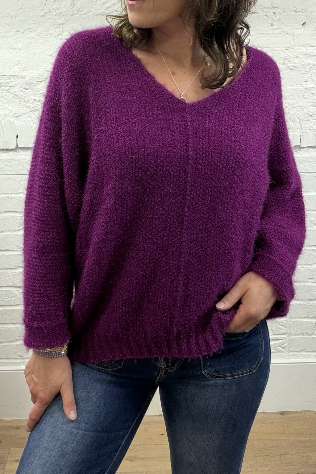 Jersey de cuello en V esponjoso