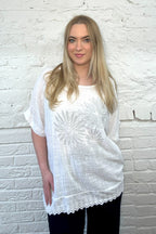 Flower Cotton Short Sleeve Top
