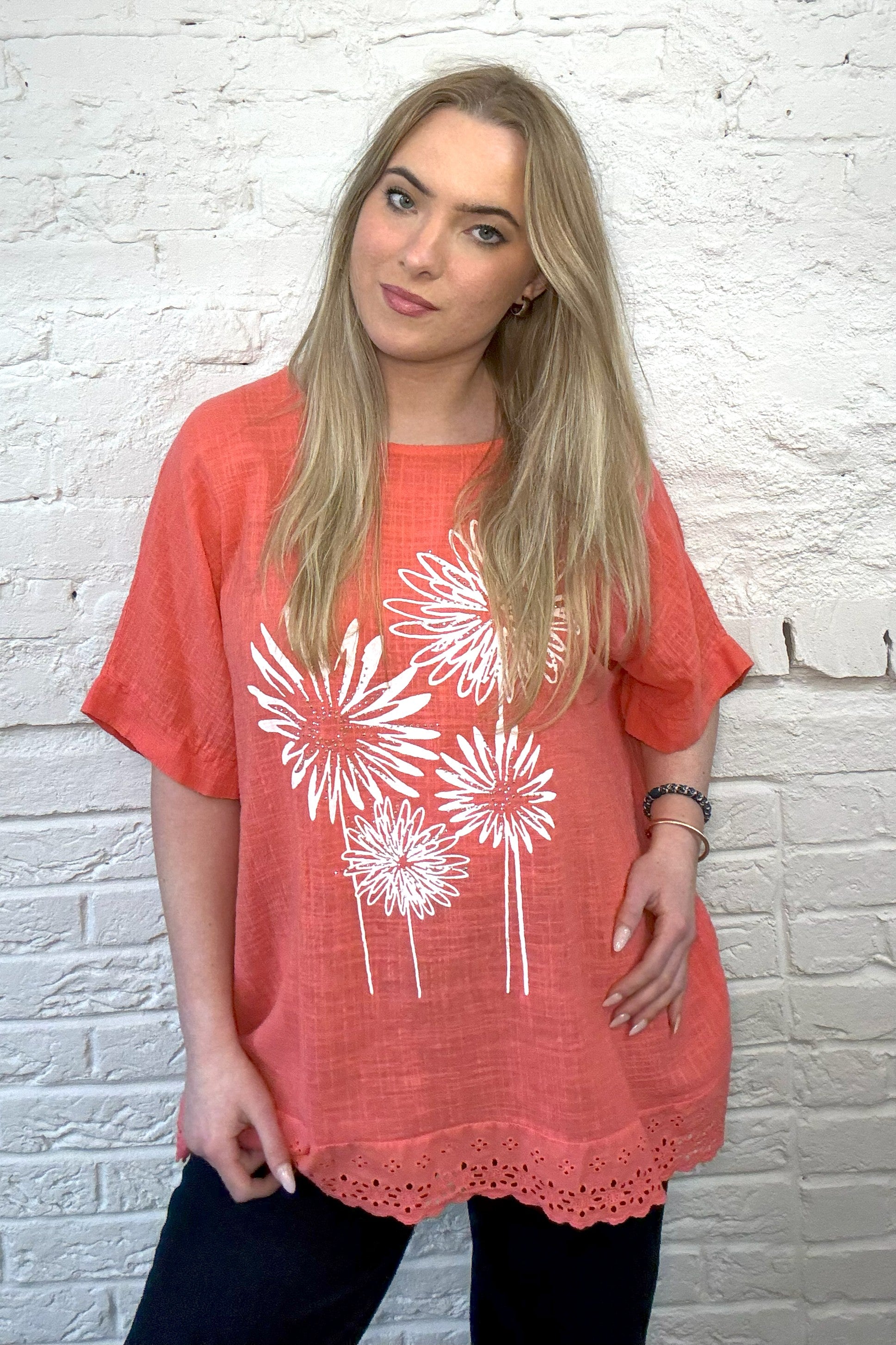 Flower Cotton Short Sleeve Top