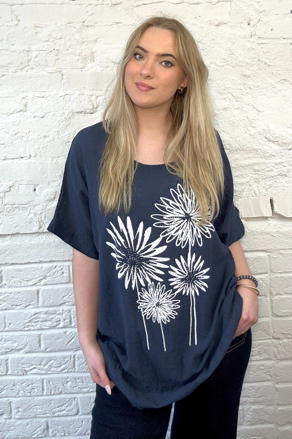 Flower Cotton Short Sleeve Top
