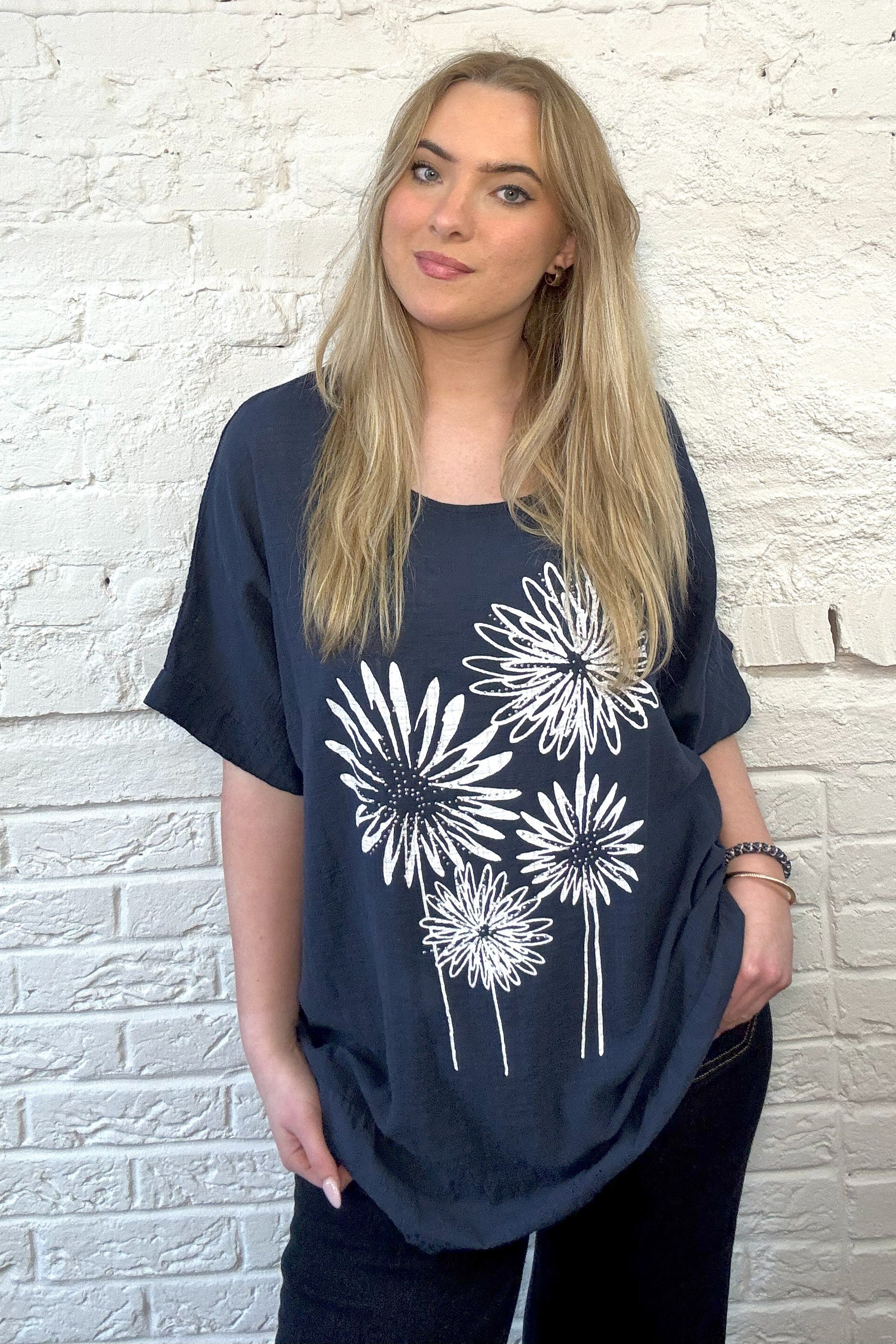 Flower Cotton Short Sleeve Top
