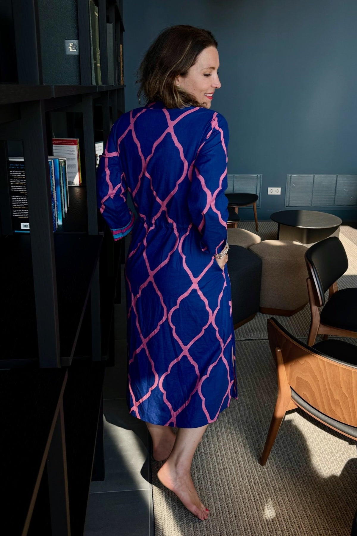 Lattice Charm Button-Down Midi Dress