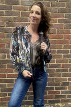 Escape by OQ Almasa Velvet Bomber Jacket