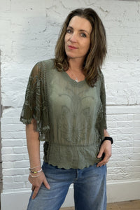 Embroidered Angel Sleeve Top