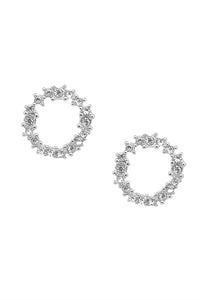 Crystal Cluster Circle Earrings in Silver