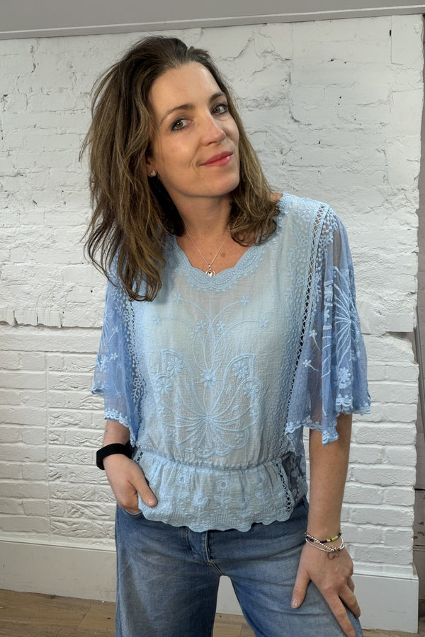 Embroidered Angel Sleeve Top