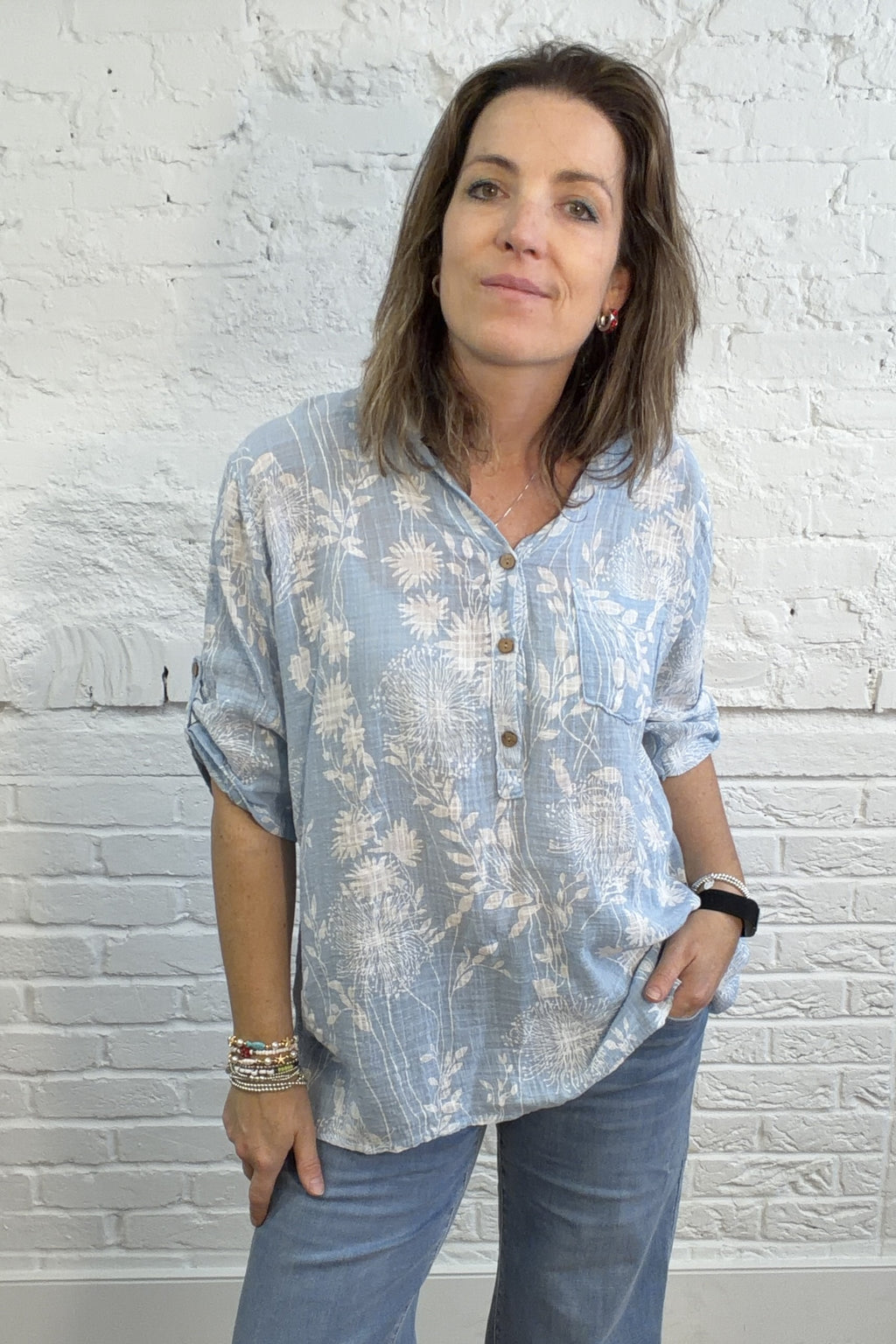 Dandelion Dream Roll-Sleeve Top