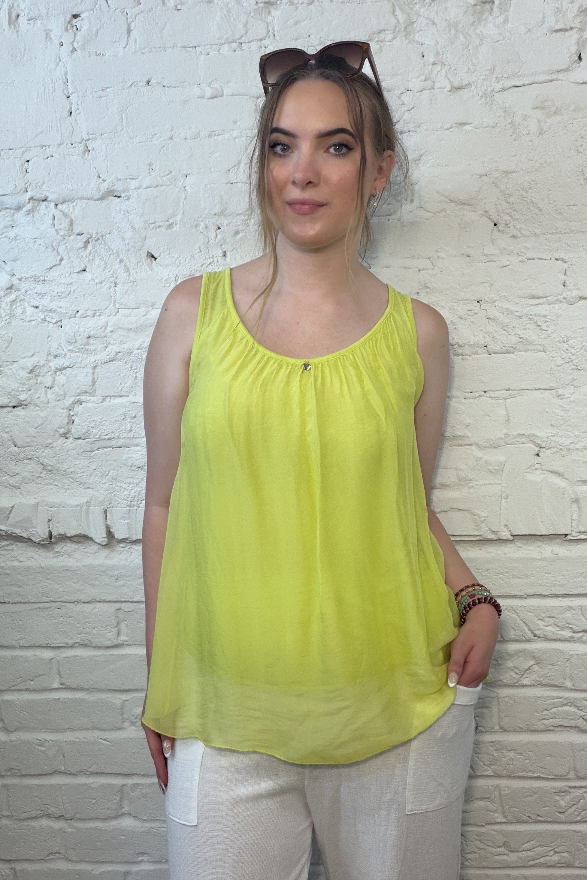 Silk Vest Top with Silver Heart Charm